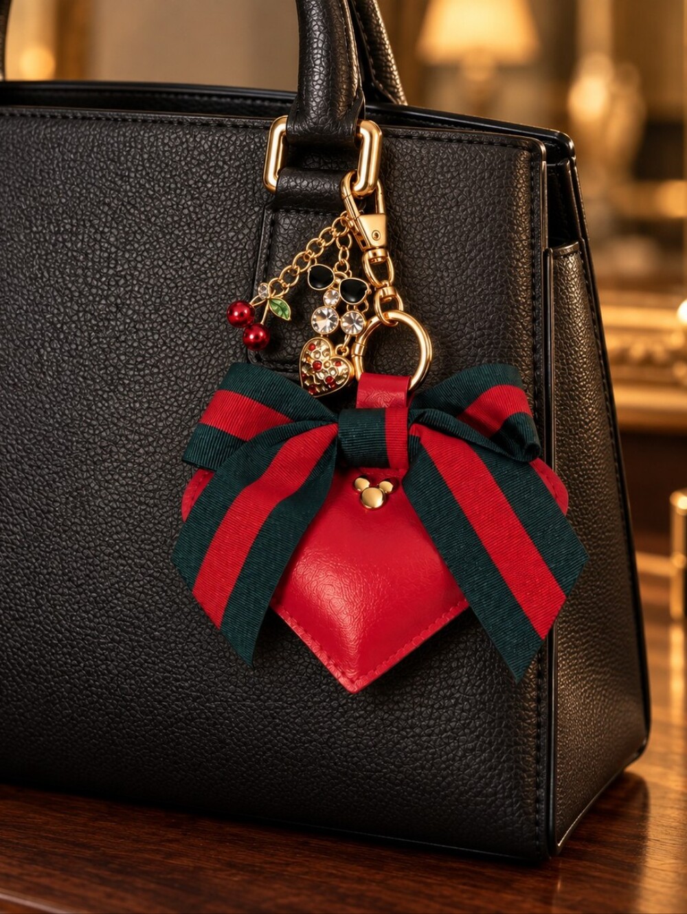 Handmade Red Heart Bow Bag Charm Keychai
